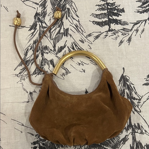 Madewell  Brown Suede Women's Bag with Gold Handle - Picture 5 of 5
